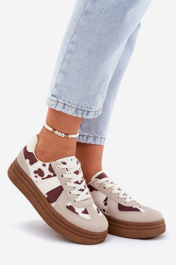 Lincidi Damen Sneakers mit Plateau in Sandfarbe mit Flecken