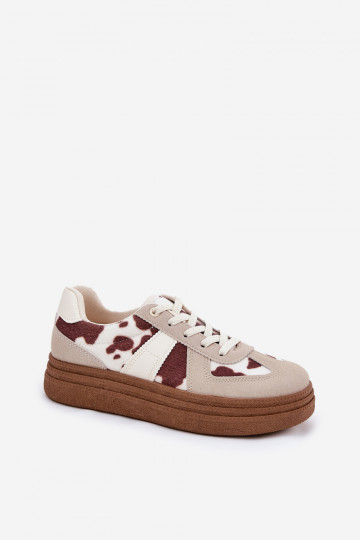 Lincidi Damen Sneakers mit Plateau in Sandfarbe mit Flecken 2