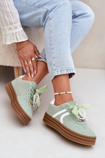 Vinness Damen Sneakers mit Plateau und schönen Details in Grün