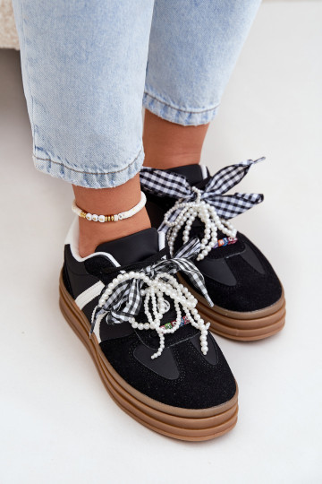 Sneaker Modell Schuhe Damen mit Plattform und schönen Details in Schwarz Vinness 2