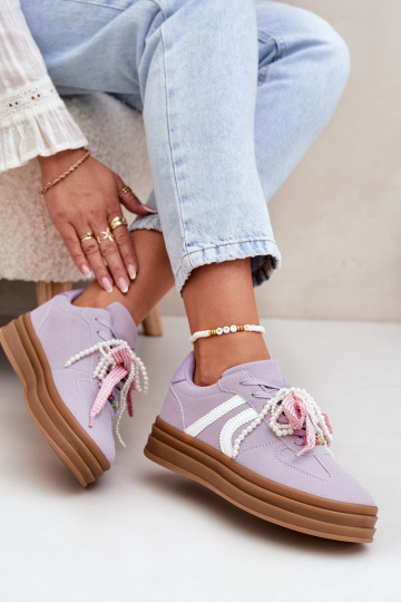 Sneaker Modell Schuhe Damen mit Plattform und schönen Details in Violett Vinness