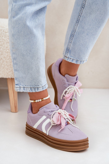 Sneaker Modell Schuhe Damen mit Plattform und schönen Details in Violett Vinness 2