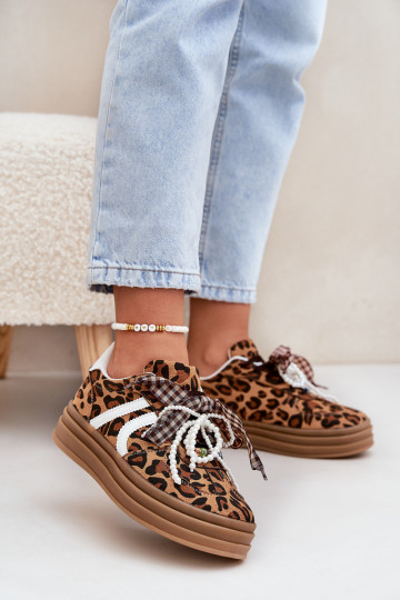 Sneakers Stilvollllschuhe Feminin mit Leopardenfellmuster mit einer Plattform mit schönen Details braune Farbe Vinness