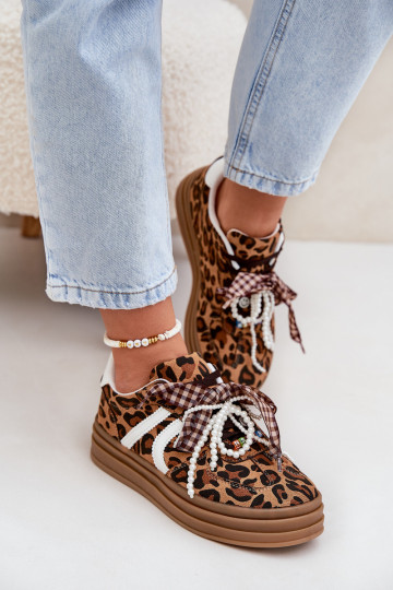 Sneaker Modell Schuhe Damen mit Leopardenmuster und Plattform mit schönen Details in Braun Vinness 2
