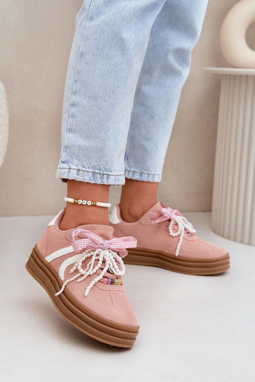 Sneakers Stilvollllschuhe Feminin mit einer Plattform mit schönen Details pinke Farbe Vinness Sneakers Stilvollllschuhe Feminin mit einer Plattform mit schönen Details pinke Farbe Vinness