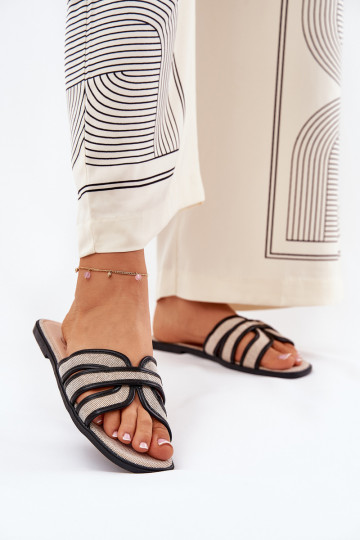 Klassisches Modell Pantoletten Damen flach in Sand und Schwarz Scazze 2
