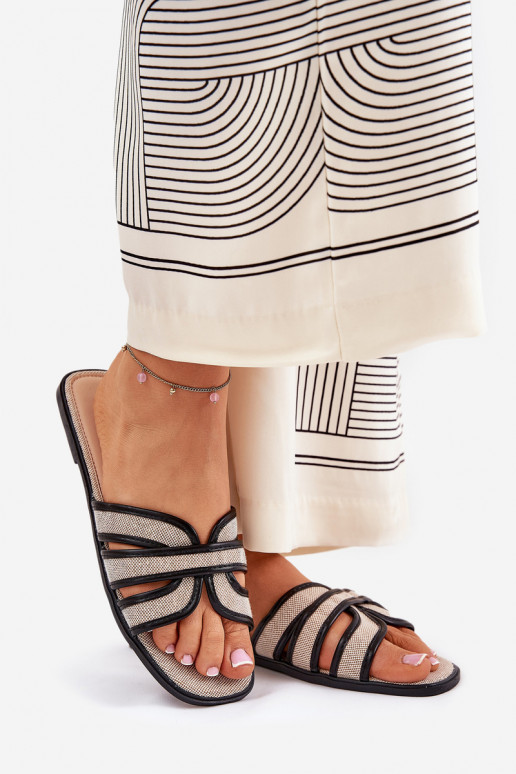 Klassisches Stilvollll Hausschuhe FrauenZuohnung Beige-schZuarze Farbe Scazze