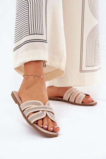 Klassisches Modell Pantoletten Damen flach in Sand Scazze