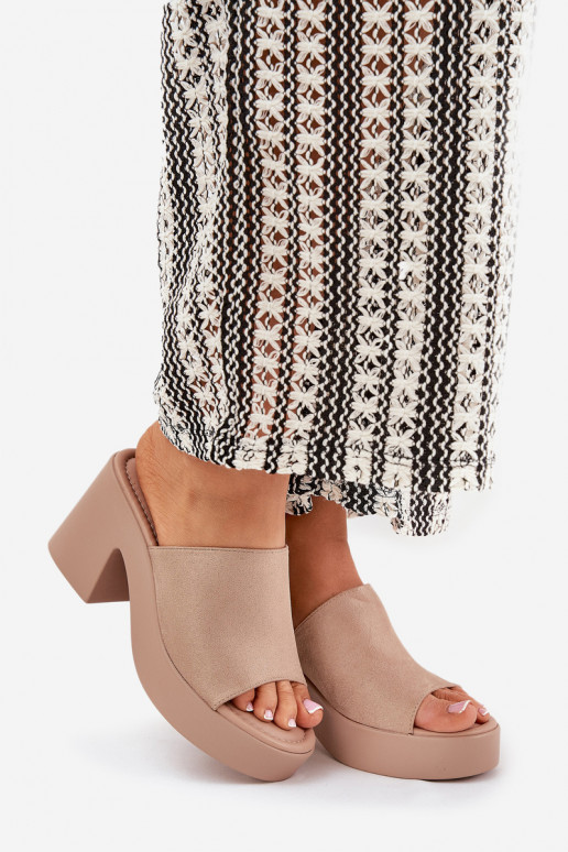 Damenhausschuhe mit Absätzen und Plattform Khaki-Farbe Omeisa