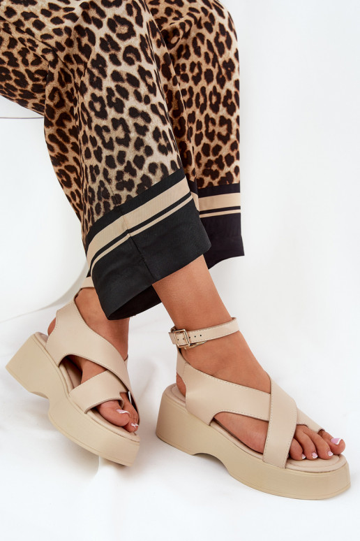 Damensandalen mit einer Plattform I Koturnie Eko Haut Beige Tenzorus