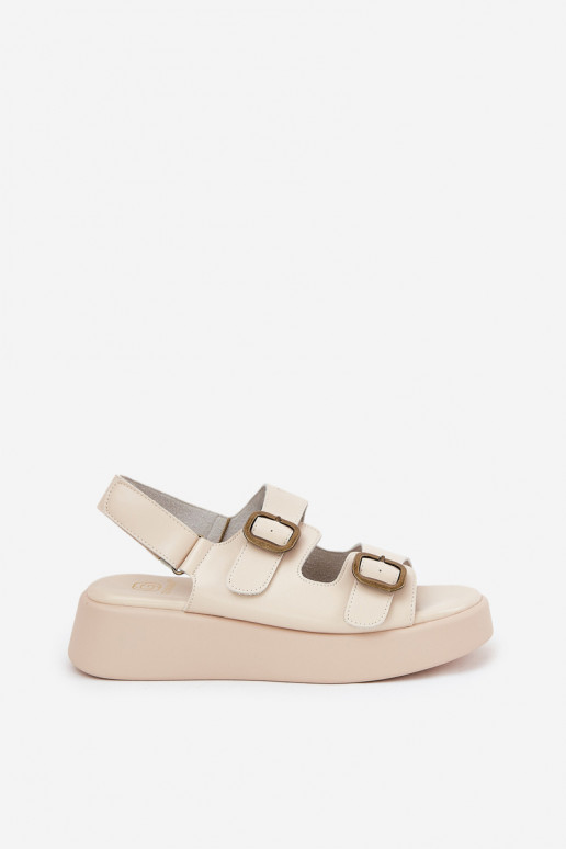 Damensandalen mit einer Plattform I Koturnie mit Schnallen Beige Genorre Damensandalen mit einer Plattform I Koturnie mit Schnallen Beige Genorre
