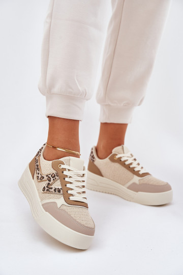 Turnschuhe Feminin mit einer Plattform mit Leopardenfellmuster Khaki-Farbe Lorori 2