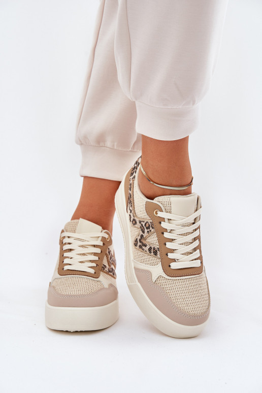 Turnschuhe Feminin mit einer Plattform mit Leopardenfellmuster Khaki-Farbe Lorori Turnschuhe Feminin mit einer Plattform mit Leopardenfellmuster Khaki-Farbe Lorori