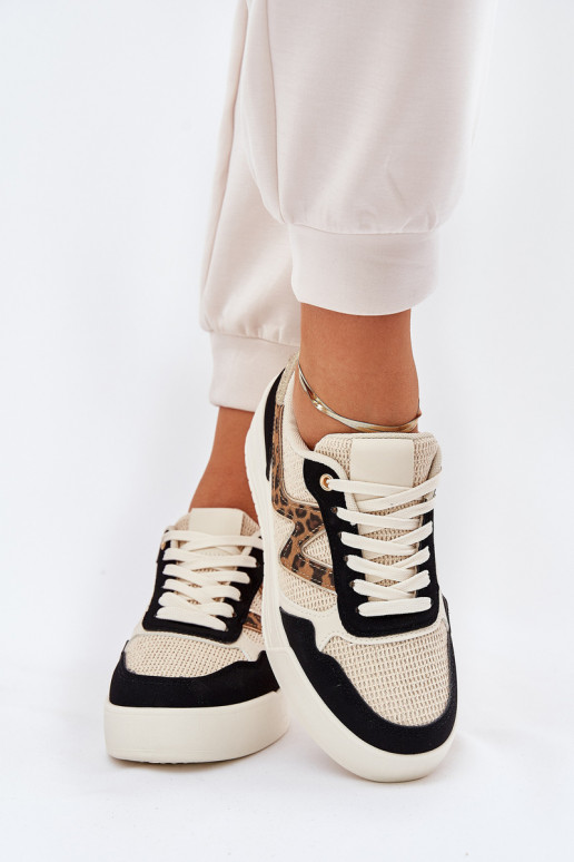 Turnschuhe Feminin mit einer Plattform mit Leopardenfellmuster schZuarze Farbe Lorori Turnschuhe Feminin mit einer Plattform mit Leopardenfellmuster schZuarze Farbe Lorori