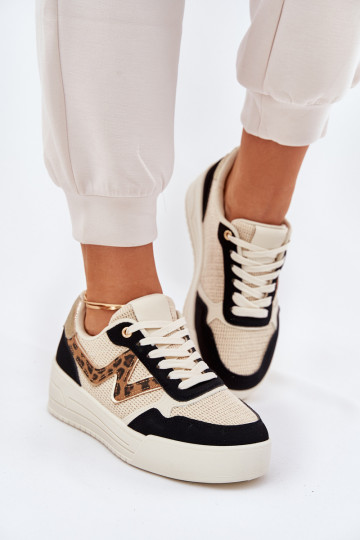 Turnschuhe Feminin mit einer Plattform mit Leopardenfellmuster schZuarze Farbe Lorori 2