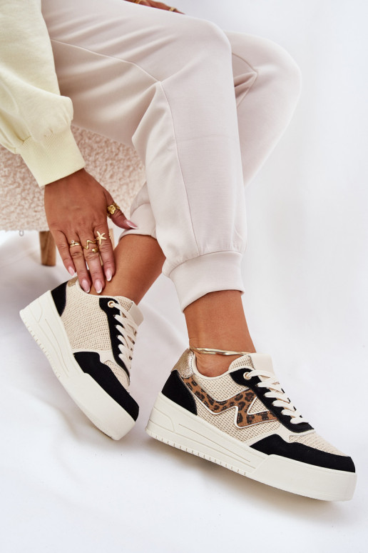 Turnschuhe Feminin mit einer Plattform mit Leopardenfellmuster schZuarze Farbe Lorori Turnschuhe Feminin mit einer Plattform mit Leopardenfellmuster schZuarze Farbe Lorori