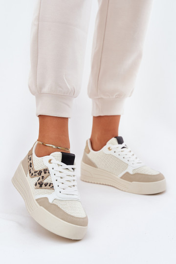 Turnschuhe Feminin mit einer Plattform mit Leopardenfellmuster Beige Lorori 2