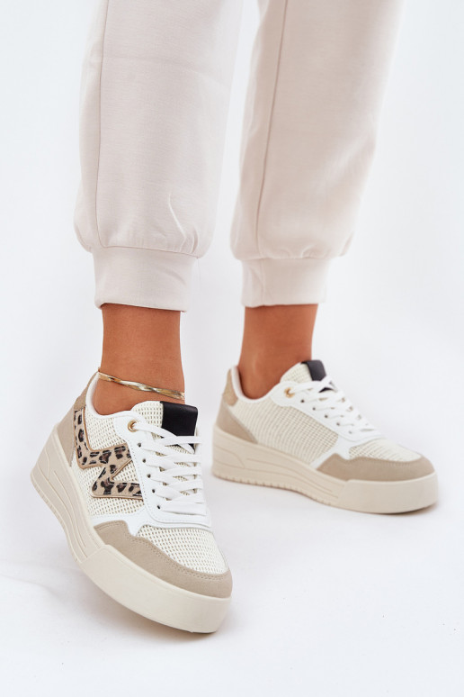 Turnschuhe Feminin mit einer Plattform mit Leopardenfellmuster Beige Lorori Turnschuhe Feminin mit einer Plattform mit Leopardenfellmuster Beige Lorori