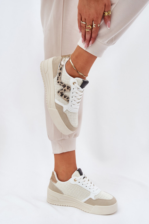 Turnschuhe Feminin mit einer Plattform mit Leopardenfellmuster Beige Lorori Turnschuhe Feminin mit einer Plattform mit Leopardenfellmuster Beige Lorori