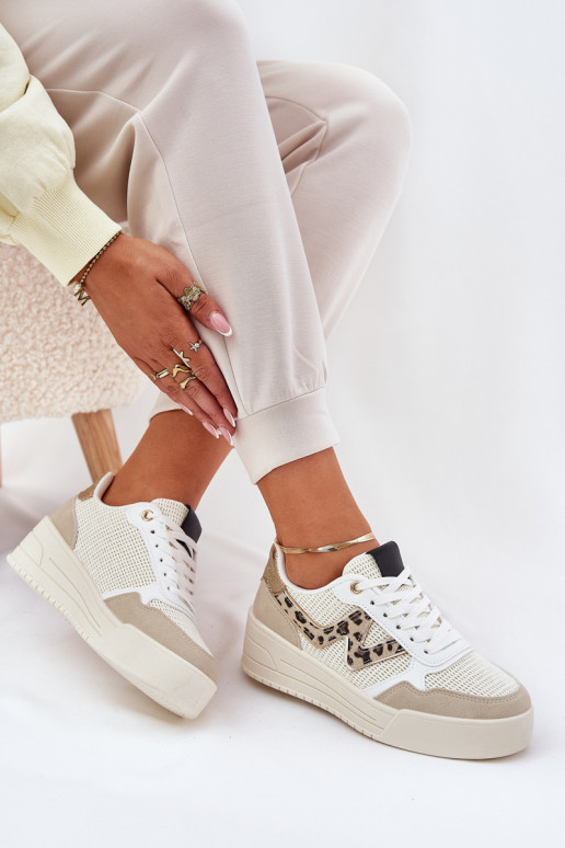 Turnschuhe Feminin mit einer Plattform mit Leopardenfellmuster Beige Lorori Turnschuhe Feminin mit einer Plattform mit Leopardenfellmuster Beige Lorori
