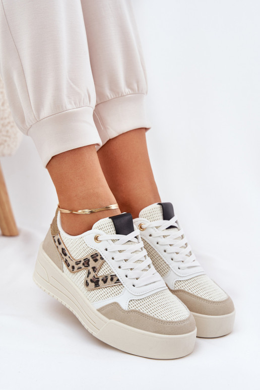 Turnschuhe Feminin mit einer Plattform mit Leopardenfellmuster Beige Lorori Turnschuhe Feminin mit einer Plattform mit Leopardenfellmuster Beige Lorori