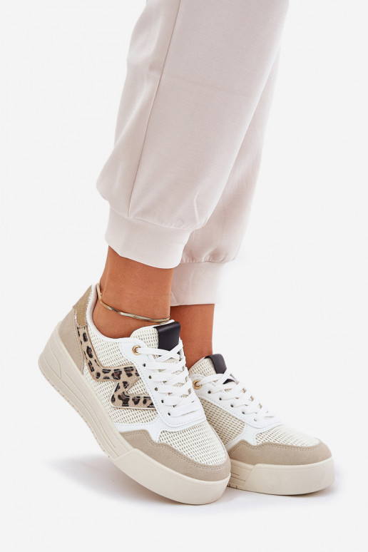 Turnschuhe Feminin mit einer Plattform mit Leopardenfellmuster Beige Lorori Turnschuhe Feminin mit einer Plattform mit Leopardenfellmuster Beige Lorori