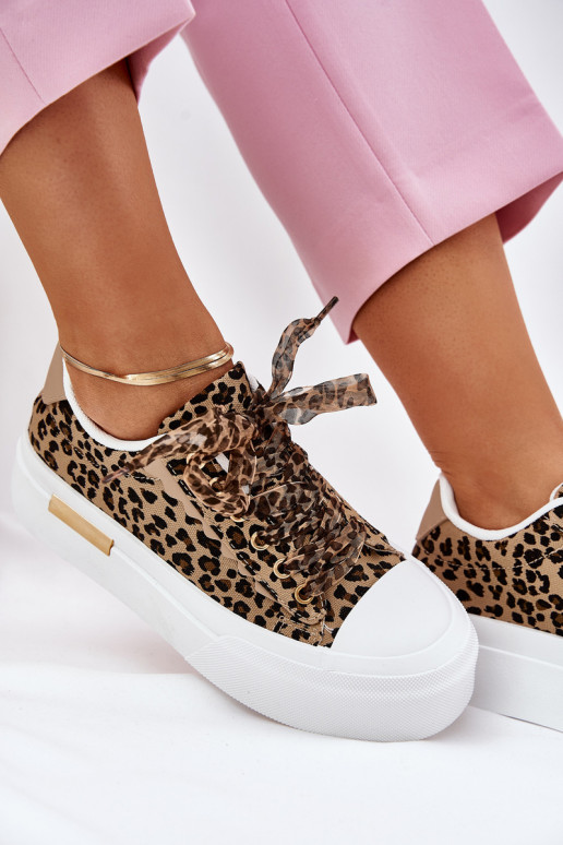 Freizeitschuhe mit einer Plattform Mit Dekorationen Schnürungm mit Leopardenfellmuster braune Farbe Zidora Freizeitschuhe mit einer Plattform Mit Dekorationen Schnürungm mit Leopardenfellmuster braune Farbe Zidora