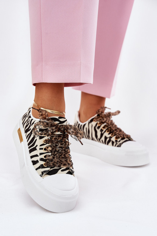 Freizeitschuhe mit einer Plattform Mit Dekorationen Schnürungm Zebra SchZuarz und-Beige Zidora Freizeitschuhe mit einer Plattform Mit Dekorationen Schnürungm Zebra SchZuarz und-Beige Zidora