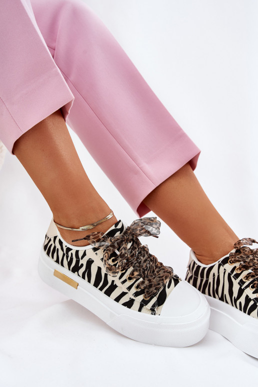 Freizeitschuhe mit einer Plattform Mit Dekorationen Schnürungm Zebra SchZuarz und-Beige Zidora Freizeitschuhe mit einer Plattform Mit Dekorationen Schnürungm Zebra SchZuarz und-Beige Zidora