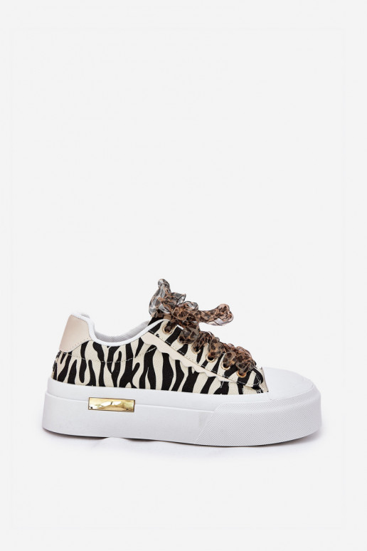 Freizeitschuhe mit einer Plattform Mit Dekorationen Schnürungm Zebra SchZuarz und-Beige Zidora Freizeitschuhe mit einer Plattform Mit Dekorationen Schnürungm Zebra SchZuarz und-Beige Zidora