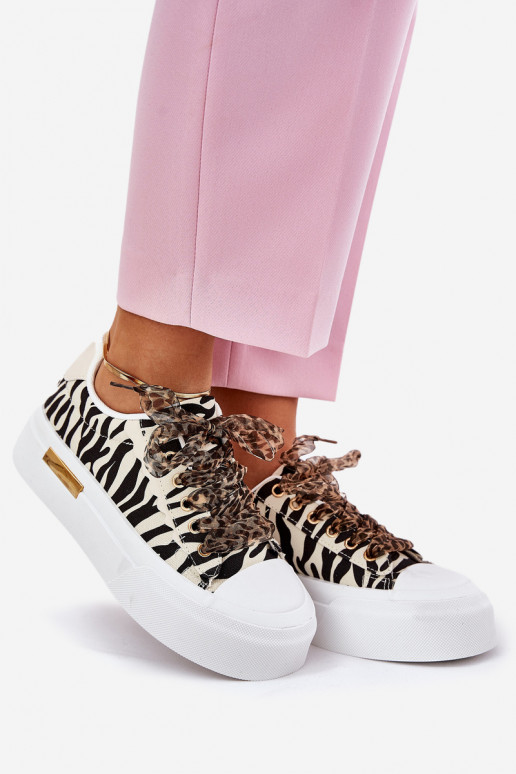 Freizeitschuhe mit einer Plattform Mit Dekorationen Schnürungm Zebra SchZuarz und-Beige Zidora Freizeitschuhe mit einer Plattform Mit Dekorationen Schnürungm Zebra SchZuarz und-Beige Zidora