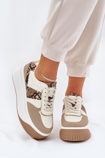 Sneakers Stilvollllschuhe Feminin mit einer Plattform Tiermuster Beige Telanila
