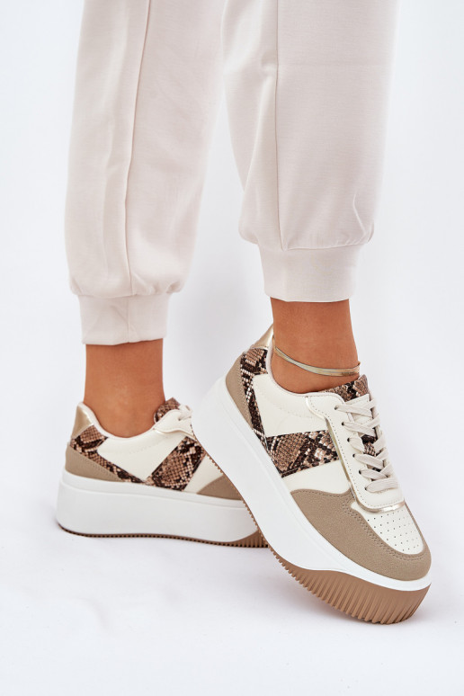 Sneakers Stilvollllschuhe Feminin mit einer Plattform Tiermuster Beige Telanila Sneakers Stilvollllschuhe Feminin mit einer Plattform Tiermuster Beige Telanila