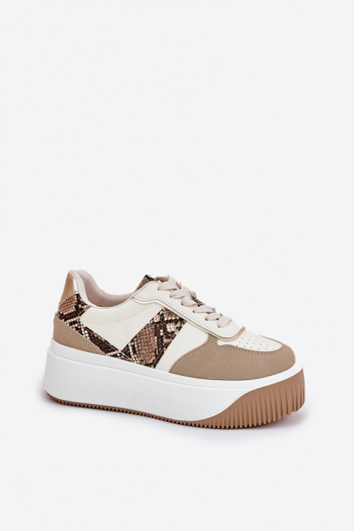 Sneakers Stilvollllschuhe Feminin mit einer Plattform Tiermuster Beige Telanila Sneakers Stilvollllschuhe Feminin mit einer Plattform Tiermuster Beige Telanila