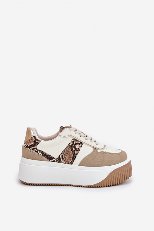 Sneakers Stilvollllschuhe Feminin mit einer Plattform Tiermuster Beige Telanila Sneakers Stilvollllschuhe Feminin mit einer Plattform Tiermuster Beige Telanila