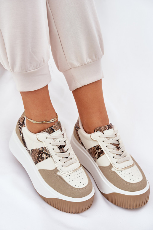Sneakers Stilvollllschuhe Feminin mit einer Plattform Tiermuster Beige Telanila Sneakers Stilvollllschuhe Feminin mit einer Plattform Tiermuster Beige Telanila
