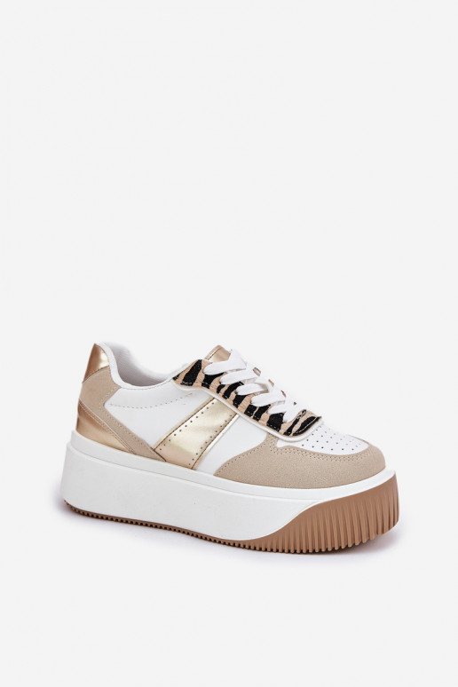 Sneakers Stilvollllschuhe Feminin mit einer Plattform Tiermuster Beige-goldene Farbe Telanila Sneakers Stilvollllschuhe Feminin mit einer Plattform Tiermuster Beige-goldene Farbe Telanila