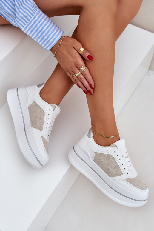 Sneaker-Stil Schuhe Damen mit Muster in weiß