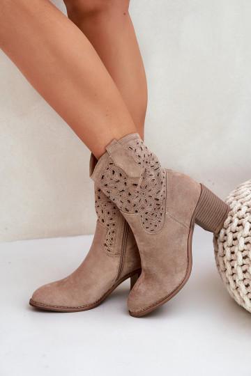 Loch-Ausschnitt Stiefeletten im Cowboy-Stil Damen mit Absatz S.Barski HY51-125 in Sandfarbe