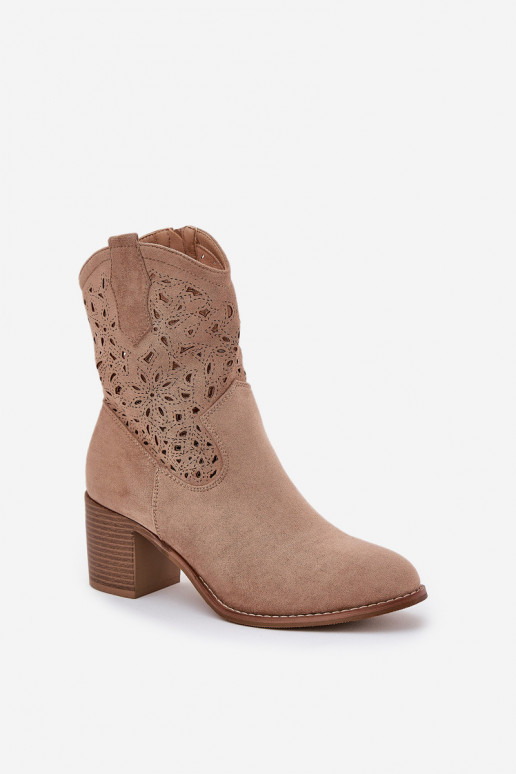 Loch-Ausschnitt Stiefeletten im Cowboy-Stil Damen mit Absatz S.Barski HY51-125 in Sandfarbe